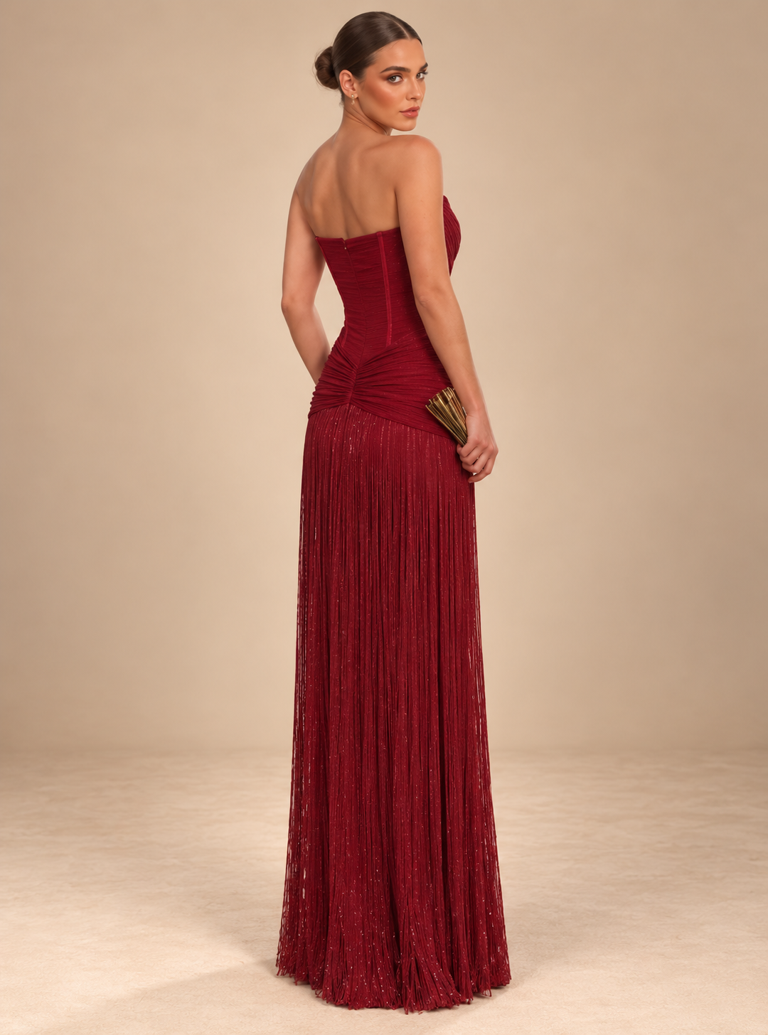 BURGUNDY FRINGE DRESS
