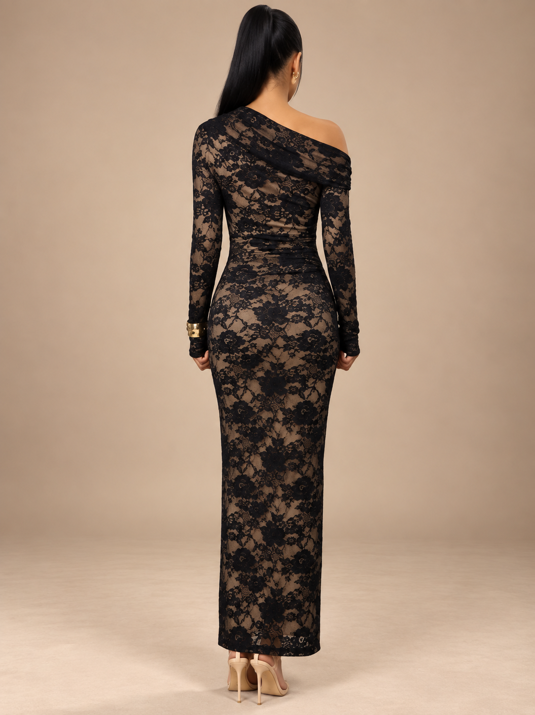 Shadow Lace Off-Shoulder Maxi Dress