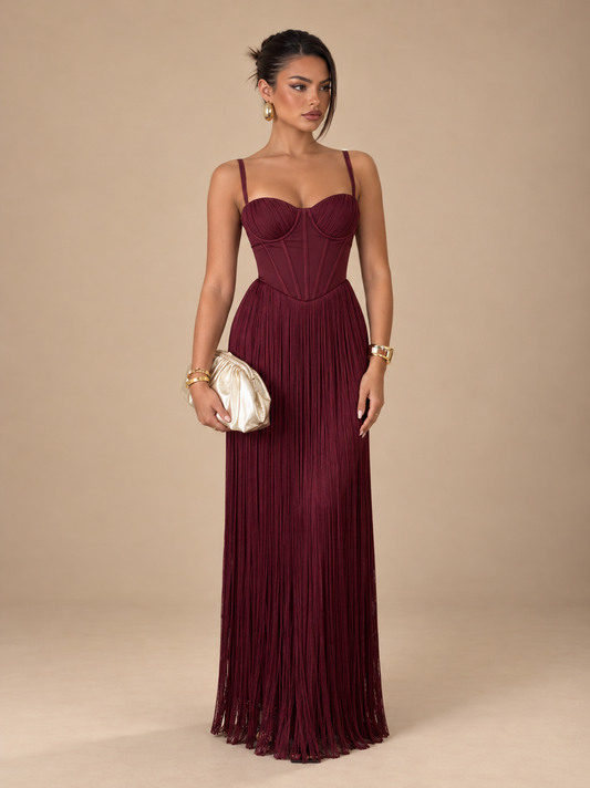 BURGUNDY FRINGE DRESS